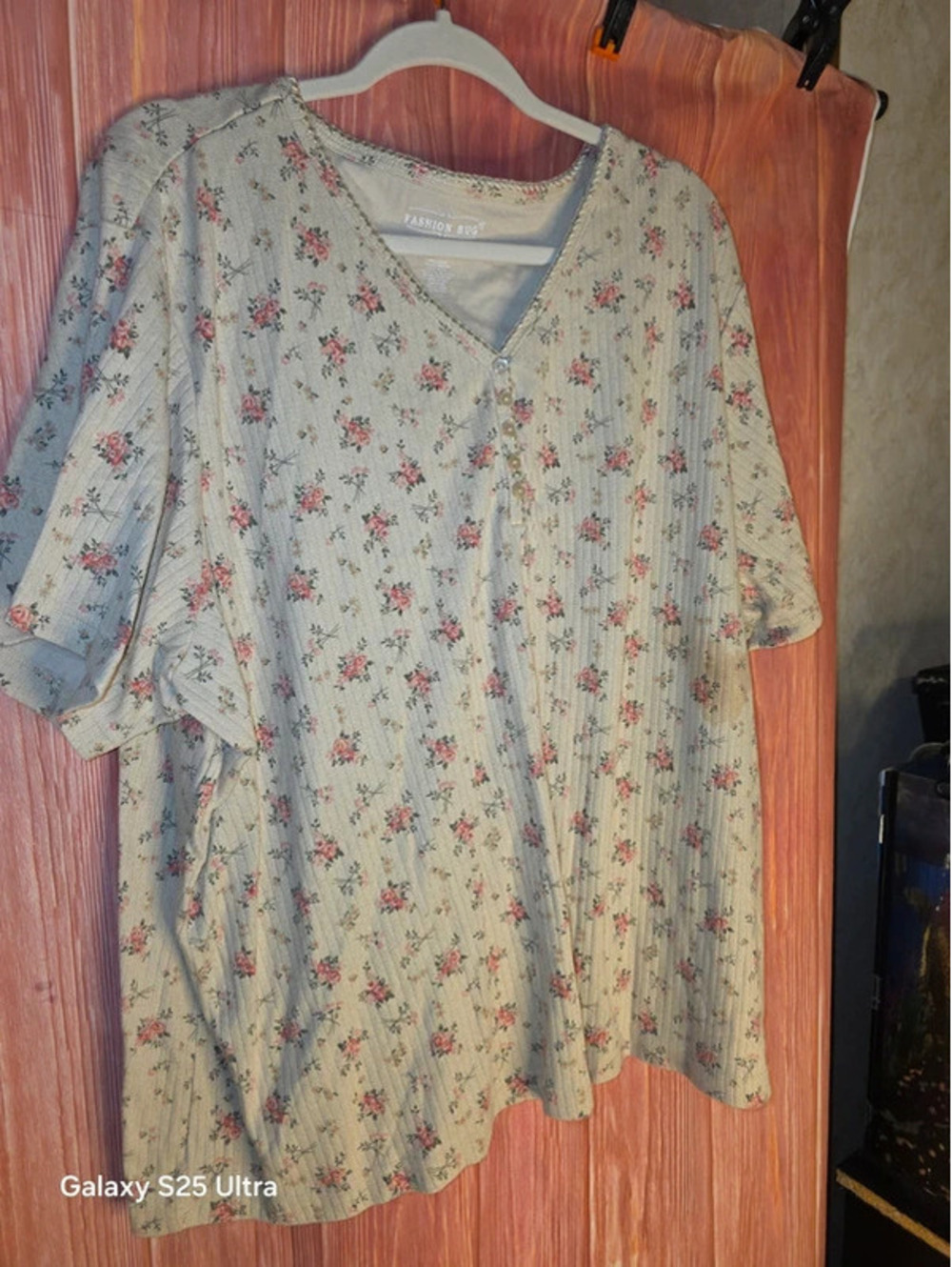 Vintage Fashion Bug Floral Henley Top 30/32W Ribbed Knit Cottagecore